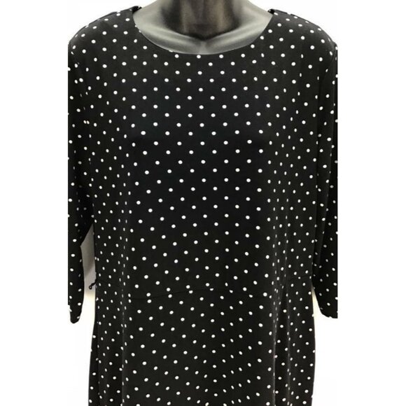 Charter Club Dress Size Large Black White Shift Polka Dot 3/4 Sleeve Work 1279 - Picture 2 of 5